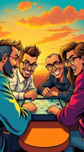 Four Colleagues Laughing While Playing a Board Game