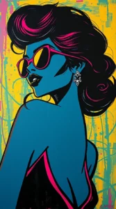 Crazy Woman in 70s Soul Music Style Silhouette