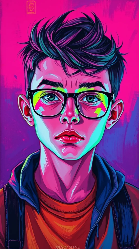 16-Year-Old Boy with Glasses in Bright Bubblegum Colors