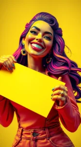 Modern Woman Holding a Large Sign in Chill, Happy Style