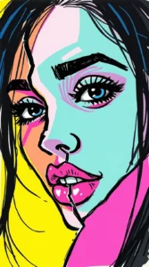 Millennial Pop Singer in Neon Lights and Intense Shadows