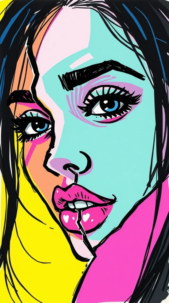 Millennial Pop Singer in Neon Lights and Intense Shadows