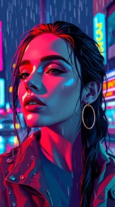 Neon-Lit Portrait of a Millennial Pop Singer
