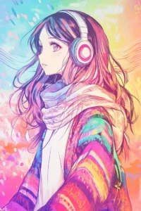 A Girl Immersed in Music