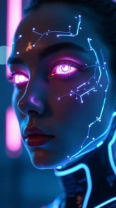 Cybernetic Human with Neon Circuit Patterns