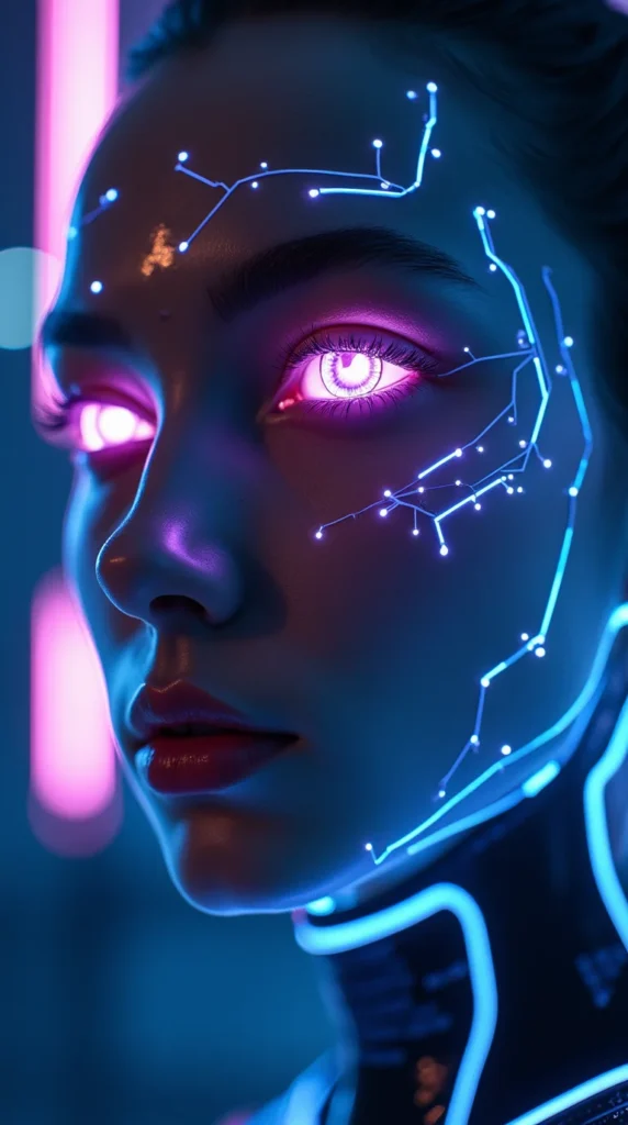 Cybernetic Human with Neon Circuit Patterns