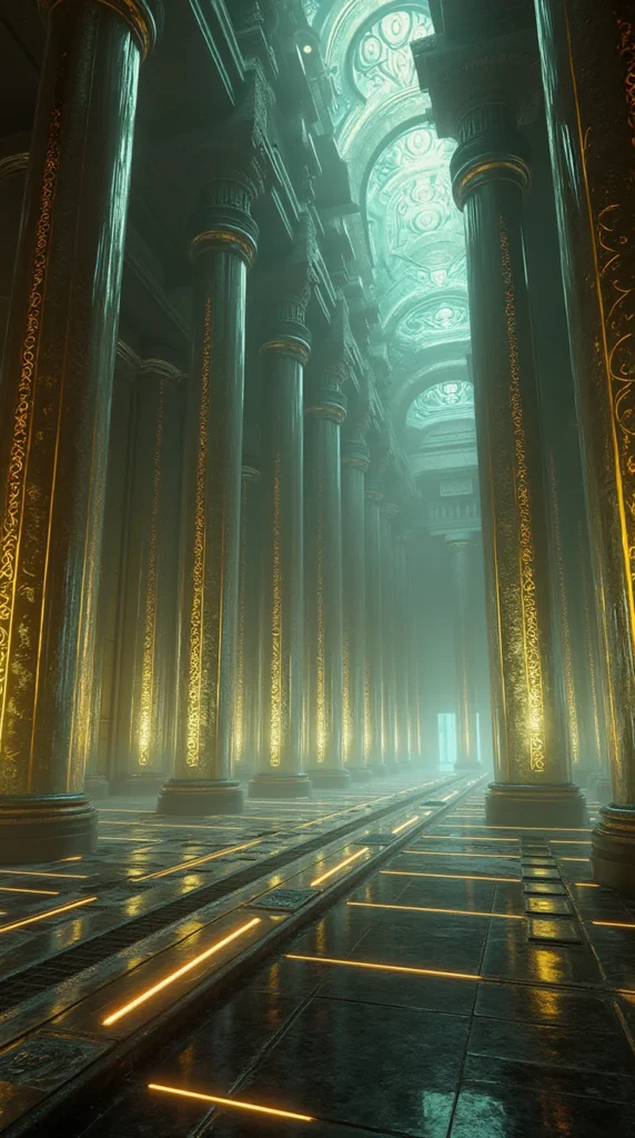 Alien Throne Room with Pulsing Plasma Columns