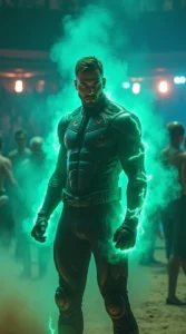 Sci-Fi Fighter in a Neon-Lit Battle Arena