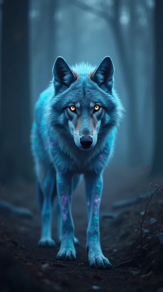 Bioluminescent Wolf with Glowing Eyes