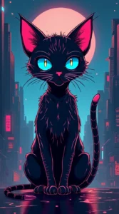 Cyberpunk Cat with Neon Markings