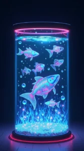 Floating Neon Aquarium with Transparent Fish