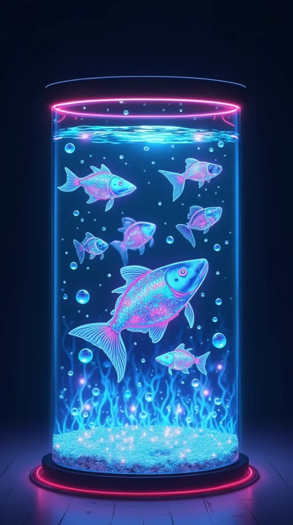 Floating Neon Aquarium with Transparent Fish