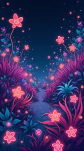 Floating Holographic Garden with Neon Flora