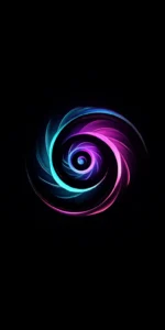Abstract Holographic Spiral with Floating Neon Symbols