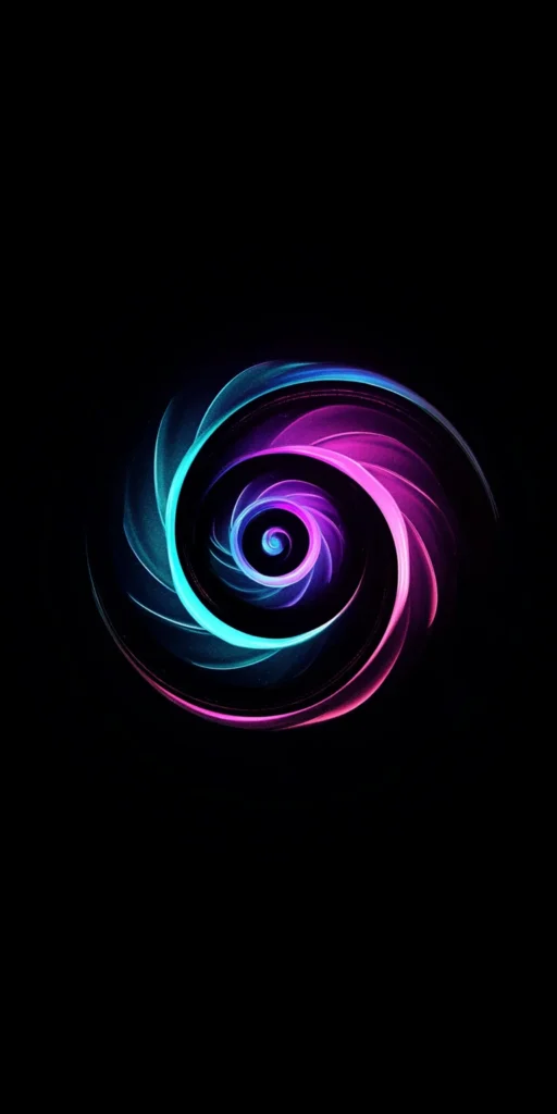 Abstract Holographic Spiral with Floating Neon Symbols