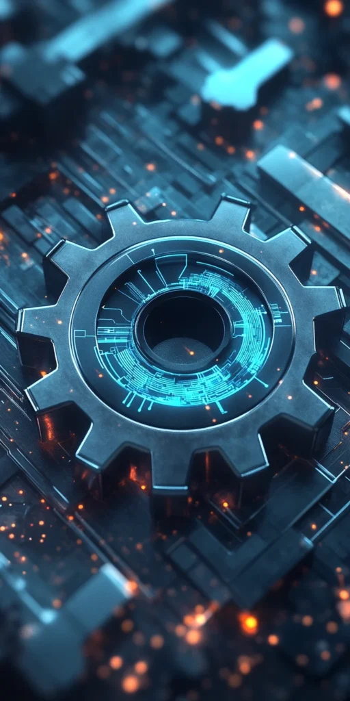 Glowing Gear Icon with Embedded Circuits