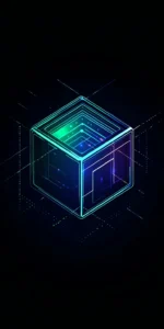 Abstract Tech Cube with Radiating Energy Lines