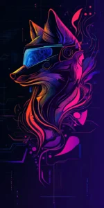 Cyberpunk Fox with Neon Tail Swirls
