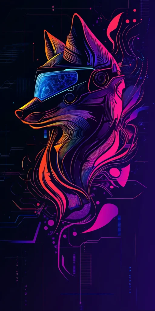 Cyberpunk Fox with Neon Tail Swirls