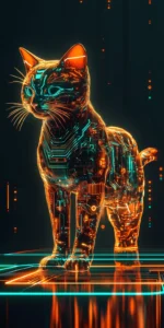 Cyber Cat with Glowing Circuitry Patterns