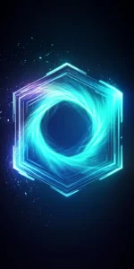 Glowing Hexagonal Logo with Swirling Energy Lines