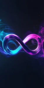 Holographic Infinity Symbol with Swirling Neon Edges
