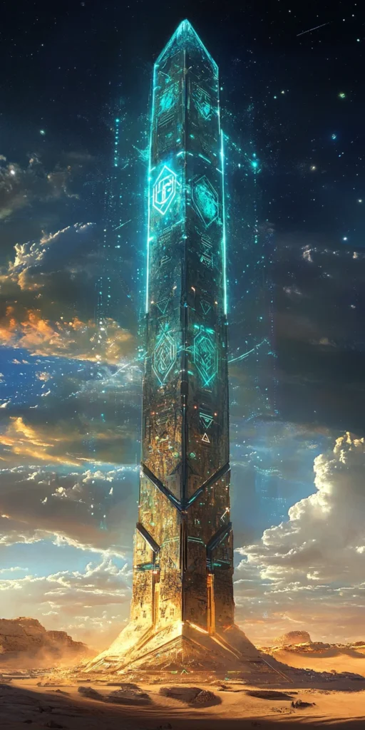 Alien Obelisk with Holographic Glyphs