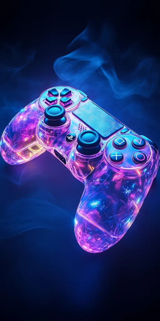 Translucent Gaming Controller with Swirling LED Patterns