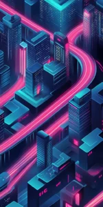 Floating City with Stylized Holographic Roads