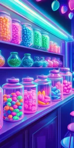 Futuristic Candy Shop with Holographic Jars