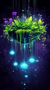 Futuristic Floating Garden with Neon Plants