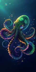 Holographic Octopus with Glowing Tentacles