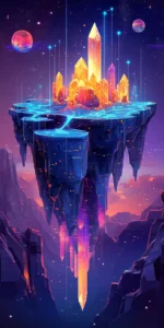 Floating Cyber Island with Glowing Paths