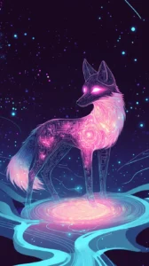 Holographic Fox with Glowing Circuit Patterns